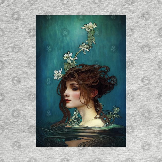 The Naiad - Vintage, Mucha, Gilded Age by AllRealities